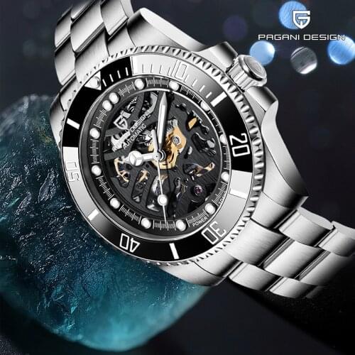 PAGANI DESIGN Luxury Brand Stainless Steel Automatic Mechanical Watch Men Waterproof Watch Business Black Watch Reloj hombres