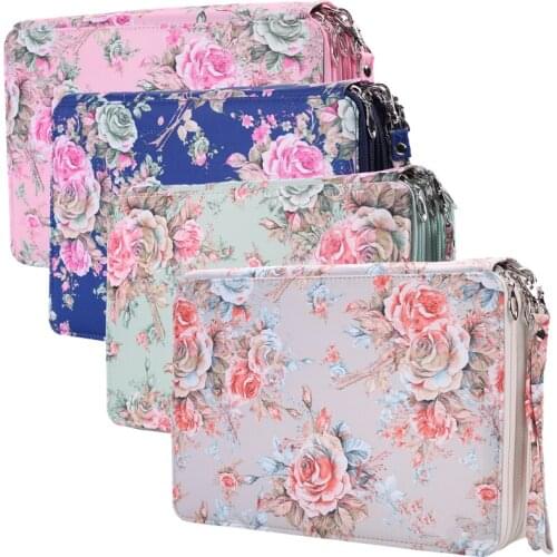 200 Slots Colored Pencil Case with Zipper Pencil Holder Oxford Fabric Rose Pattern Pen Organizer for Student or Artist
