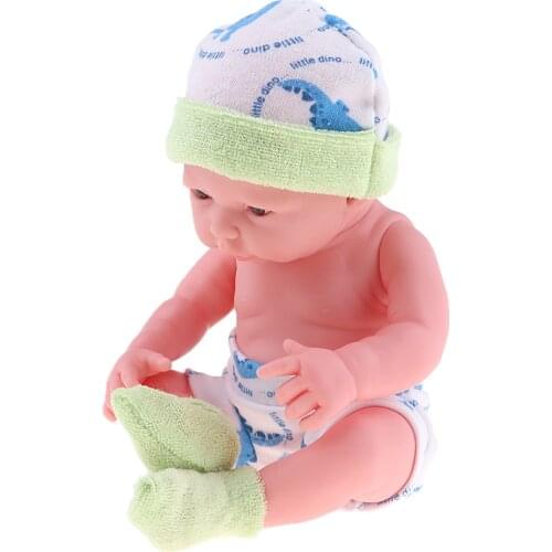 25cm Simulation Silicone Newborn Baby Doll with Green Clothes Kid Sleeping Playmate