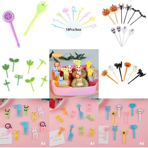 Mini Kids Halloween Fruit Fork Cartoon Snack Cake Dessert Food Fruit Toothpick Lunch Party Decoration Random Color