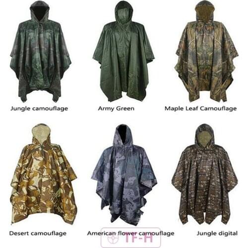 Raincoat Hooded Waterproof Camouflage Poncho Hunting Hiking PVC Coated Multi-function Can Also Be Used For Local Mats