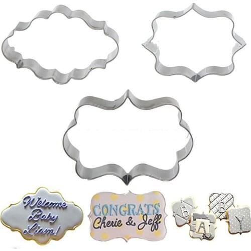 Sugar biscuit mold 3Pcs Plaque Cutter Cookies Frame DIY Cake Oval Square Rectangle Fancy Stainless Cookie Mold