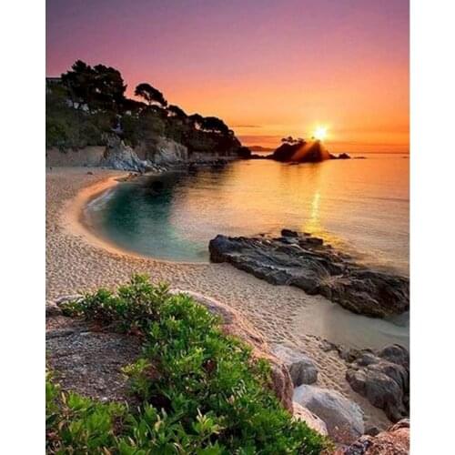 GATYZTORY Painting By Numbers Sunset Landscape For Adult Drawing On Canvas Handpainted Painting Art Gift Diy Seaside Home Decor