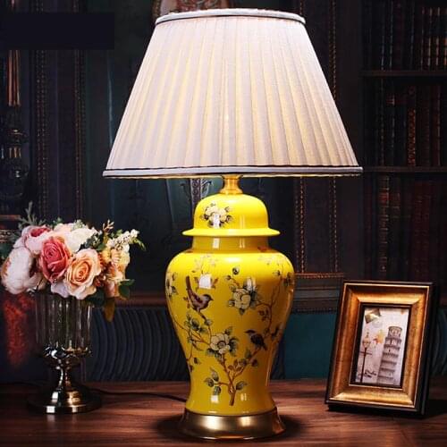 Ceramic Household Table Lamp New Chinese Style Flower And Bird Living Room Study Yellow Light ceramic porcelain table lamp