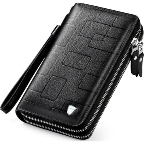 WEIXIER New Genuine Leather Clutch Double Zipper Large Capacity Long WalletMultifunctionalCellphone Bag MenBusiness Bag