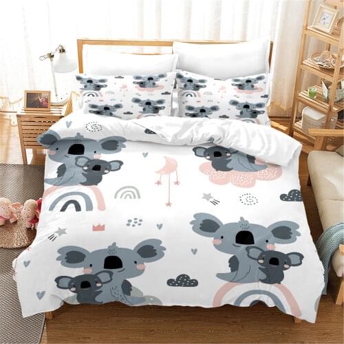 Koala Bedding Set 3D Pink/Blue/Green Koala Duvet Cover Set 2/3 Pcs Kids Gift Bedclothes For Boys Girls Pillowcase(No Sheets)