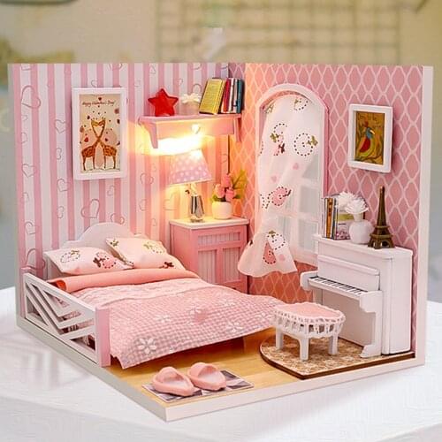 Doll House Miniature DIY Dollhouse With Furnitures,Wooden House Toys for Sweet Story Bedroom for Girls Birthday Christmas Gift