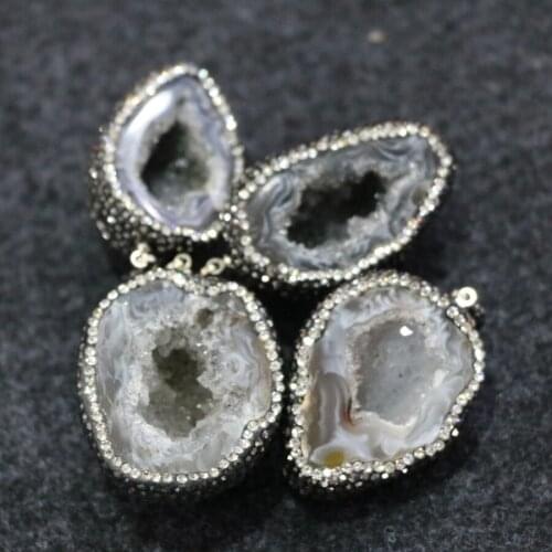 Raw Druzy Stone Pendant, Oval Shape Gems Stone Necklace Pendant, Slice Pendant Paved Crystal Beads for Necklace
