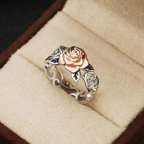 Flower Rose sweet Wedding Rings for Women Engagement Hollow Ring for Female Jewelry