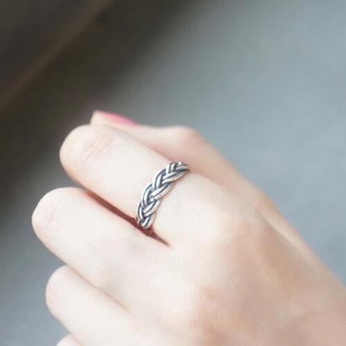 Fashion Simple Retro Twist Open Cuff Ring Wedding Jewelry Valentines Day Gift Vintage Plain Silver Small Fresh Twist Ring