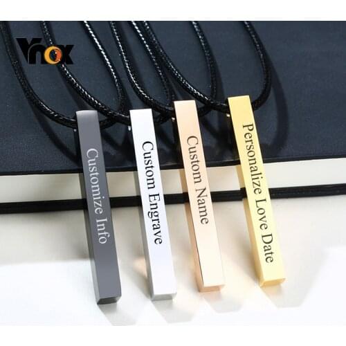 Vnox Personalized Engraving Square Bar Custom Name Love Date Necklaces for Men Stainless Steel Pendant Jewelry