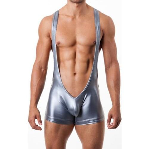 Men Faux Leather Underwear Nightwear Fetish Bodysuit Wrestling Undershirt Nightclub Stage Show Bodysuits Jumpsuit