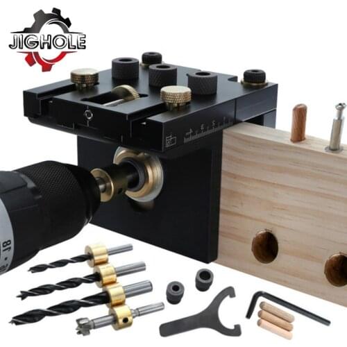 3-in-1 Woodworking Drilling Locator Adjustable Dowel Drill Guide Kit W/ Positioning Clip 6/8/10mm Pin Fixture Hole Drill Bit Set