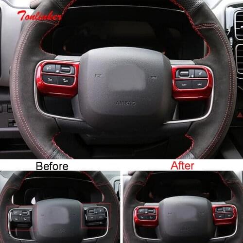 Tonlinker Interior Steering wheel panel Cover case Sticker for Citroen C5 Aircross 2018-19 Car Styling 2 PCS ABS Covers stickers
