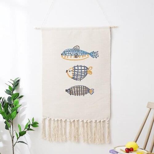 Handcrafts Nordic Tapestry INS Hand-woven Wall Tapestry Decoration Hanging Cloth Cotton Linen Ornaments Wall Hangers Boho Decor