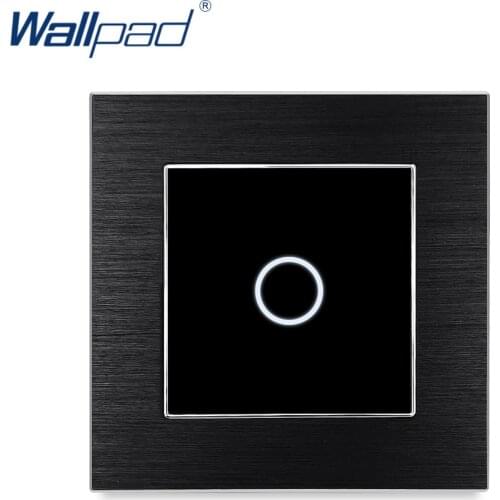Wallpad 1 Gang 2 Way Switch Wall Touch Switch Luxury Black Crystal Glass Button Aluminium Alloy Satin Metal Panel AC 110-230V