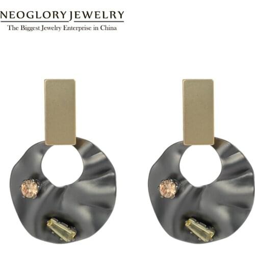 Neoglory Jewelry Vintage Round & Rectangle Drop Earrings For Women Matt Black Zircon Ear Accessories New Hot Gift Party