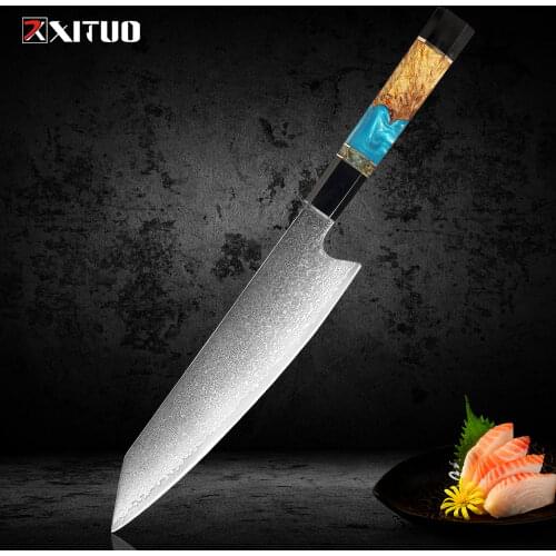 XITUO Japanese Damascus Steel 8 Inch Nakiri Knife Santoku Knife Cleaver Unique octagonal handle Professional Kitchen Knives