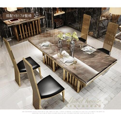 Stainless steel marble dining table rectangle comedor sillas de comedor mesa comedor muebles de madera jantar chairs Nordic gold