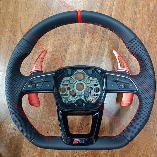 Half Perforated Leather Steering Wheel Flat Bottom with Buttons for Audi Q3L Paddle shifter
