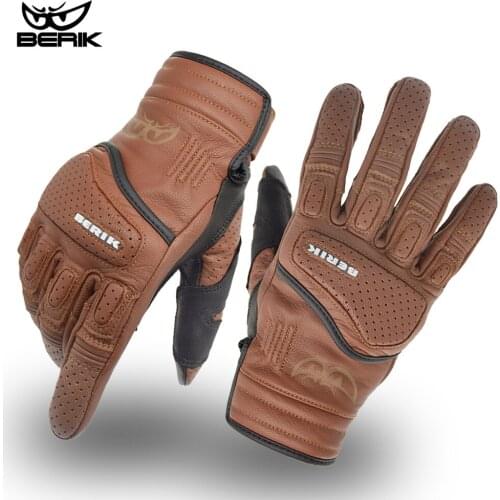 Retro Style Motorcycle Leather Gloves Men Touch Screen Scooter Gloves Breathable Gloves Cycling Moto MTB Bike Velcro Design