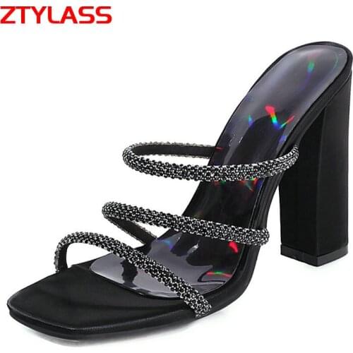 Women Square Heel Sandals Summer Open Toe High Heel Gladiator Sandals Fashion Slip On Slippers Dress Lady Shoes Black Beige
