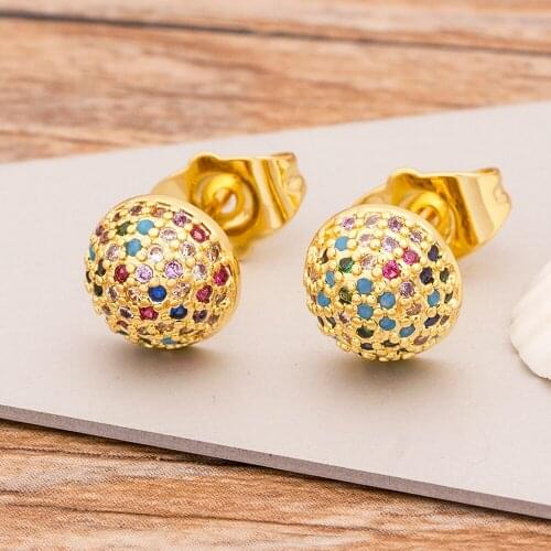 New Fashion Bohemian Copper Stud Earrings Colorful CZ Stone Charm For Women Geometric Round Gold Color Earring Wedding Jewelry