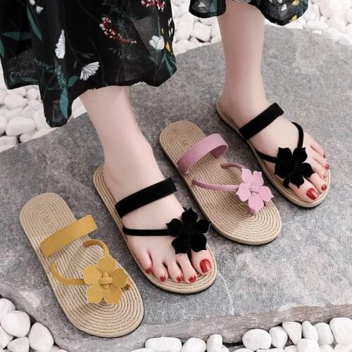 2021 Womens Sandals Summer Outdoor Beach Slides Clip Toe Flip Flops Ladies Fashion Flower Slippers Non-slip Basic Women Shoes