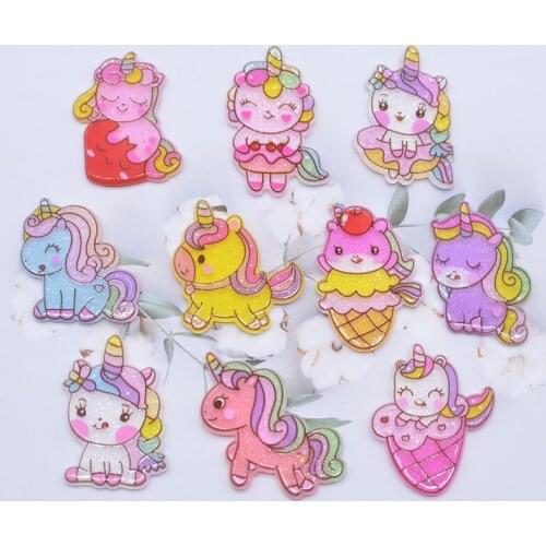 10Pcs/set Cute Unicorn Ice Cream Resin Flat Back Resin Accessories for Jewelry Making DIY Phone Shell Crafts Ornament
