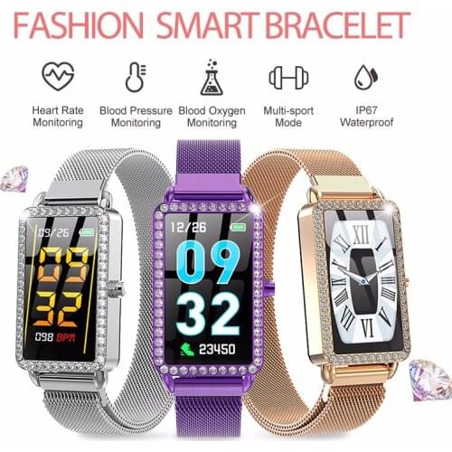 Ladies Smart Watch Women Smart Bracelet Heart Rate Monitor Fitness Watch Steel Wristband Tracker Bracelet for iPhone Phone