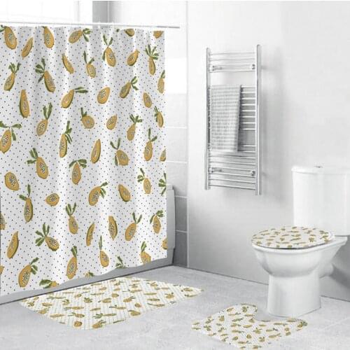 Modern Geometric Large Flower Pattern Polyester Printing Shower Curtain Bathroom Decorative Shower Curtain 4-piece Set