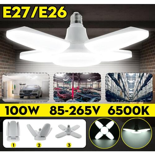 6000LM Super Bright Garage Light 100W 85-265V E27/E26 LED Garage Shop Work Light Home Ceiling Fixture Deformable Lamp