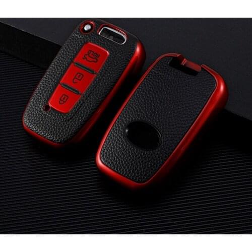 Car Leather Key Cover For Hyundai Elantra Sonata Veloster 3 Button TPU Smart Remote Control Auto Protector Cover Fob Case Holder