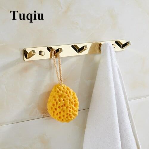 Tuqiu Robe Hooks Clothes Hat Hook Row Gold Towel Hanger Wall Mounted Bathroom Robe Hook Bath Hardware Set Kitchen Hanger