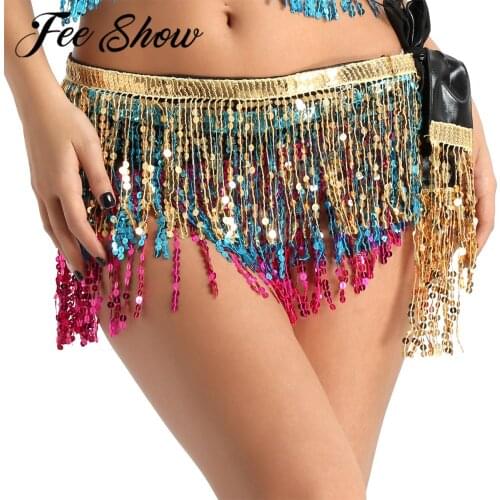 Women Belly Dance Skirt Hip Scarf Row Belt Dancing Skirts Stage Performance Costume Shiny Sequins Latin Ballroom Carnival Dress