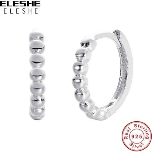 ELESHE Authentic 925 Sterling Silver Earrings Original Beaded Hoop Earrings for Women Wedding Jewelry Brincos Pendientes