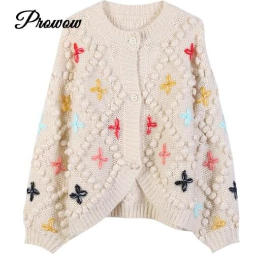 Runway Winter Women O-neck Long Sleeve 3D Flowers Loose High Quality Christmas Apricot Knitted Cardigan Thick Sweater 2020