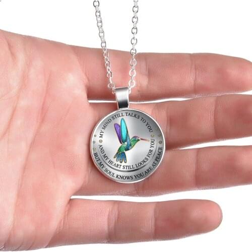 Women Fashion Necklace Glass Necklace Bird Robin Blue Colibri NHummingbird Tile Glass Necklace Charm Pendant