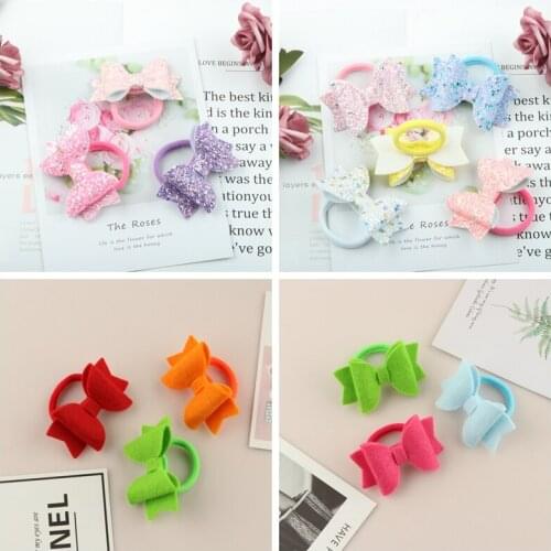 1 PC Girls Hair Tie Children Hair Bows Rubber Bands 3 Inch Bow Glitter Hairbows Non-woven Kid Ponytail Holder Spring Head Wears