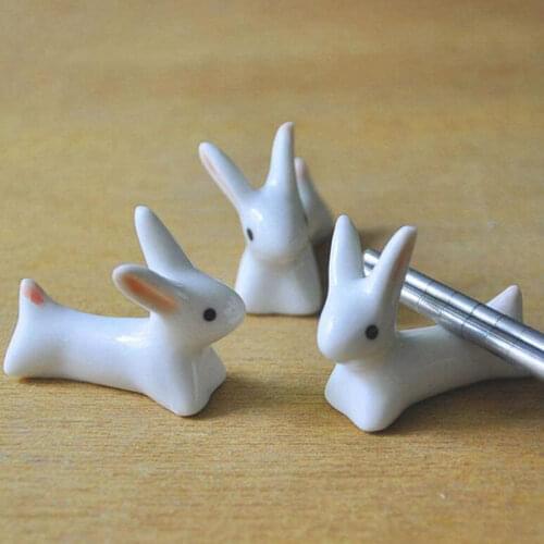 10pcs/set Japanese Style White Rabbit Chopstick Holder Solid Chopstick Rest Ceramic Crafts Kitchen Tableware