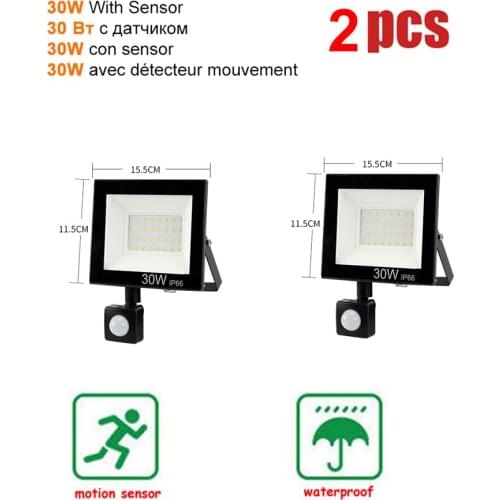 2 pcs 220V 10-100W LED FloodLight Spotlight Exterior Street wall reflector LED Light PIR Motion Sensor IP65 Waterproof Pathway G