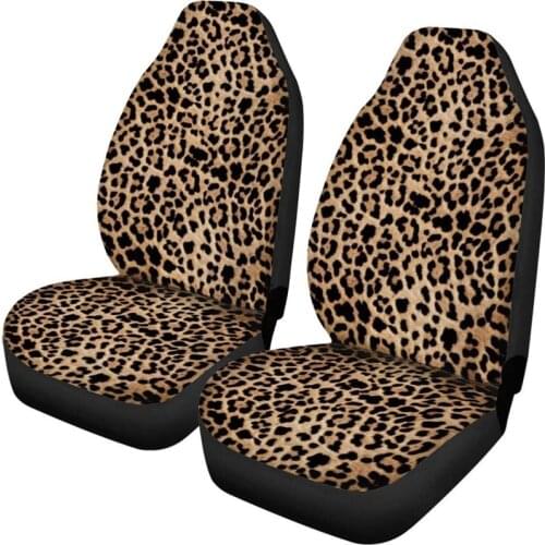Universal Car Seat Covers Leopard Print 2PCS Front Seat Cover Fabric High Back Soft Bucket Protectors Auto Truck Accessories