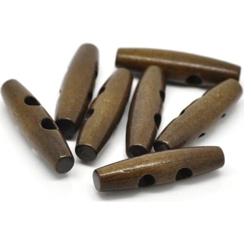 30 PCs Wood Sewing Toggle Button For DIY Apparel 2 Holes Oval Dark Coffee Kniting Buttons Kids Clothing 50mm(2") x 13mm( 4/8")