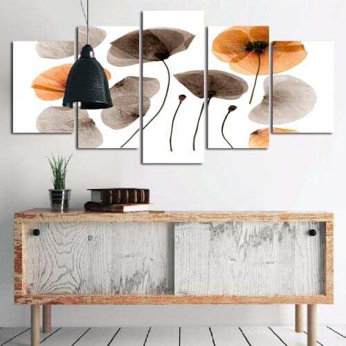 5 Pieces Canvas Painting Autumn Lotus Leaf Picture Custom Home Decoration Bedside Living Room Mural Wall Art Frameless