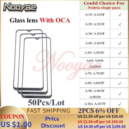 Front Digitizer LCD Sensor Glass Panel For Samsung Galaxy A10 A20 A30 A40 A50 A60 A70 A750 Touch Screen Glass lens With OCA