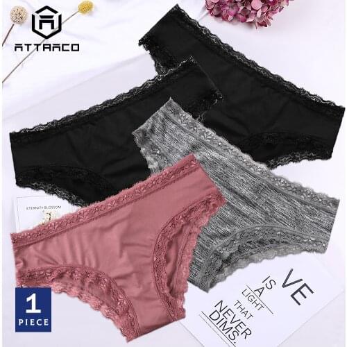 ATTRACO Underwear Panties Briefs 1 PCS Womens Thong Lace String Tanga Soft Sexy Colorful Hollow-out