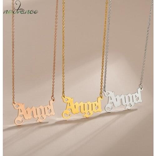 Nextvance Angel Letter Gold Multicolor Pendant Necklace Lover Chain Stainless Steel Necklaces for Girl Baby Women Birthday Gift