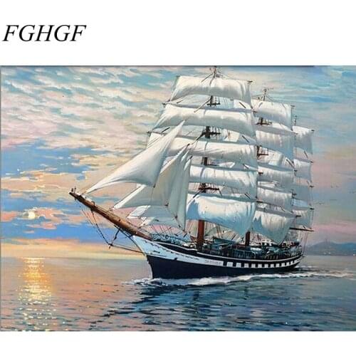 FGHGF Frameless Romantic Boat Lover DIY Painting By Numbers Kits Acrylic Picture Home Decoration Hand Painted Oil