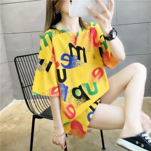 Summer Short Sleeve T-shirt Women Tops Half Sleeve Student Loose Streetwear T-shirts Harajuku BF Print Fashion T Shirts NS4533
