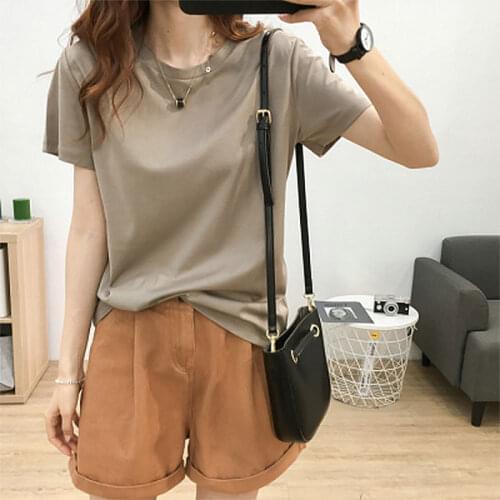 2021 Women Harajuku Basic Loose Short Sleeve Tees Summer New Casual Aesthetic Womens T-shirts Soft Female Solid Tops